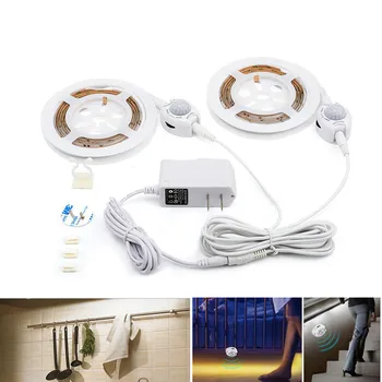 

DC12V Motion Sensor LED Strip Light Auto ON/OFF Flexible LED Tape 3000k SMD2835 Bed light with EU Power Supply 1.5m 1.5x2m Set