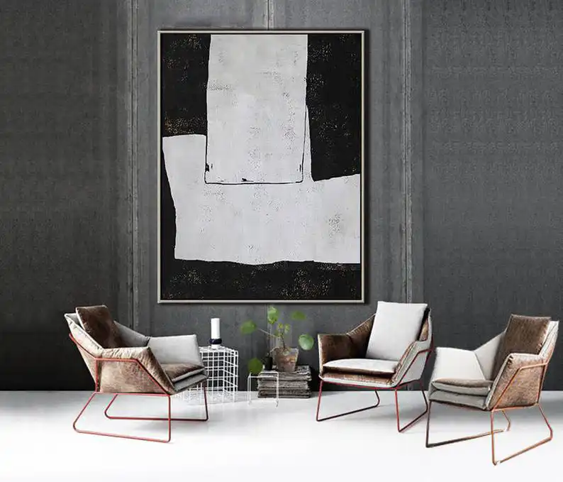 Grande pintura preto arte abstrata branco grande arte da parede arte  contemporânea vertical geométrica arte moderna decoração para casa| | -  AliExpress