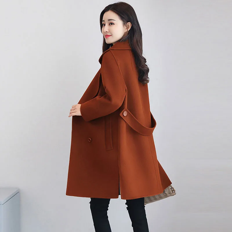 Caramel colour Женское шерстяное пальто зимнее Длинное свободное однотонное черное шерстяное пальто высокого качества с длинными рукавами женское шерстяные пальто abrigo mujer - Цвет: Caramel colour