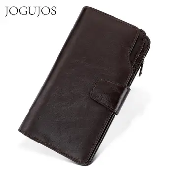 

JOGUJOS Genuine Leather Women Men Wallet Rfid Long Clutch Bag Zipper Coin Purse Portomonee Unisex Credit Card Holder Wallet