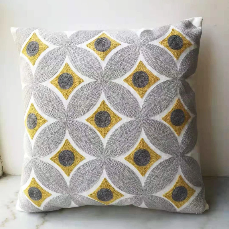 

Wholesales Cushion Cover Embroidery Yellow Grey Pillow Case Geometric For Sofa Bed Simple Home Decorative 45x45cm Sofa Bed