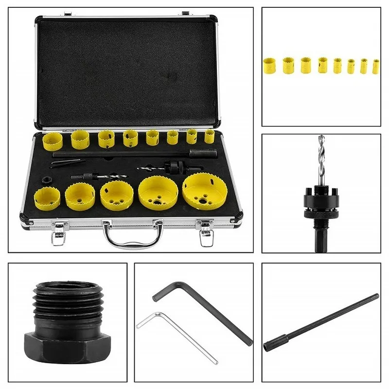 

17 sets of bimetal gypsum board PVC board sheet woodworking hole drill bit M42 pipe downlight hole opener set