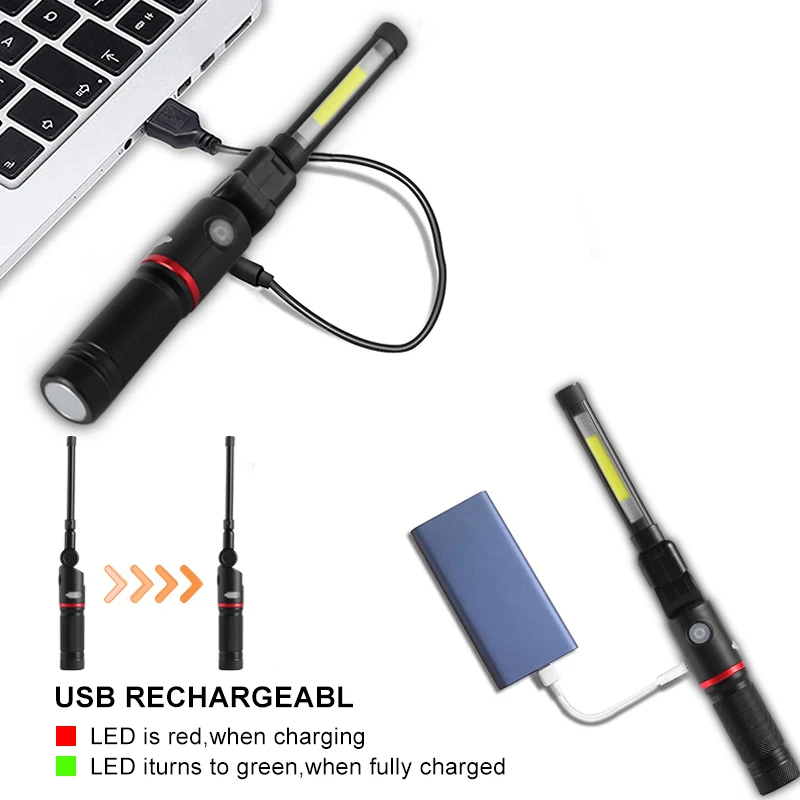 LED Rechargeable Work Light Foldable with Magnetic Base 270&deg; Rotate Waterproof 4 Modes