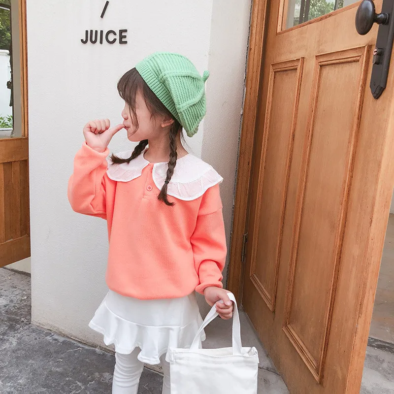 Autumn cute splicing doll collar long sleeve sweatshirts for girls kids cotton casual all-match Tops clothes