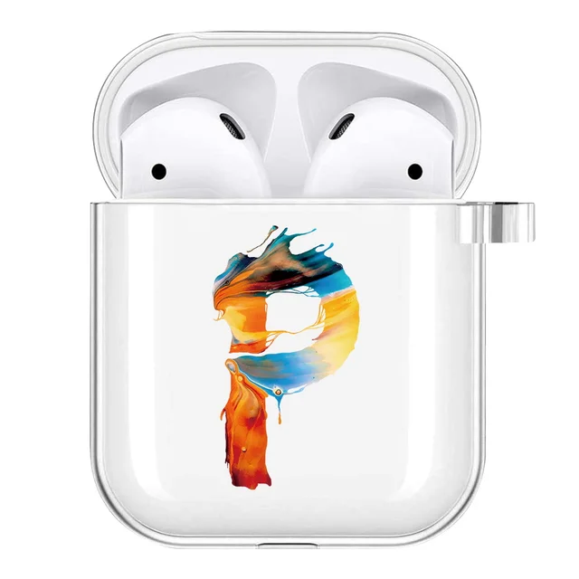 Silicone Cover Case for Apple AirPods 1st / 2nd Generation Anti-fall Scratch Resistant Sticker Bluetooth Case Cover painting letter P