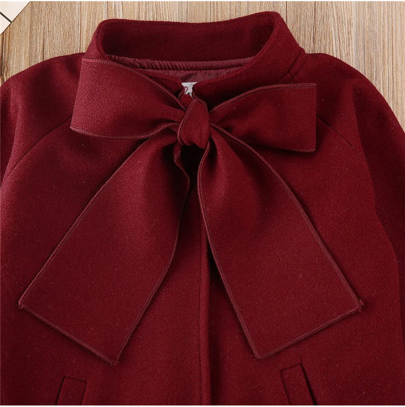 2-8T Toddler Kids Baby Girls Clothes Winter Warm Wool Bowknot Fashion Coat Overcoat Outwear Elegant Jacket Outfits Streetwear