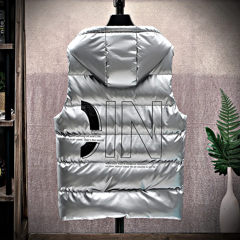 Winter new vest coat thickened tide brand all-match top hooded bright down cotton lovers vest men fashion casual jackets