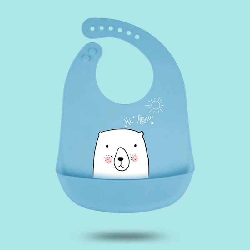 Blue Bear Детский нагрудник для кормления, слюнявчик, полотенце, Мультяшные силиконовые фартуки, регулируемый слюнявчик для новорожденных, бандана, нагрудники, Детский водонепроницаемый тканевый нагрудник - Цвет: Blue Bear