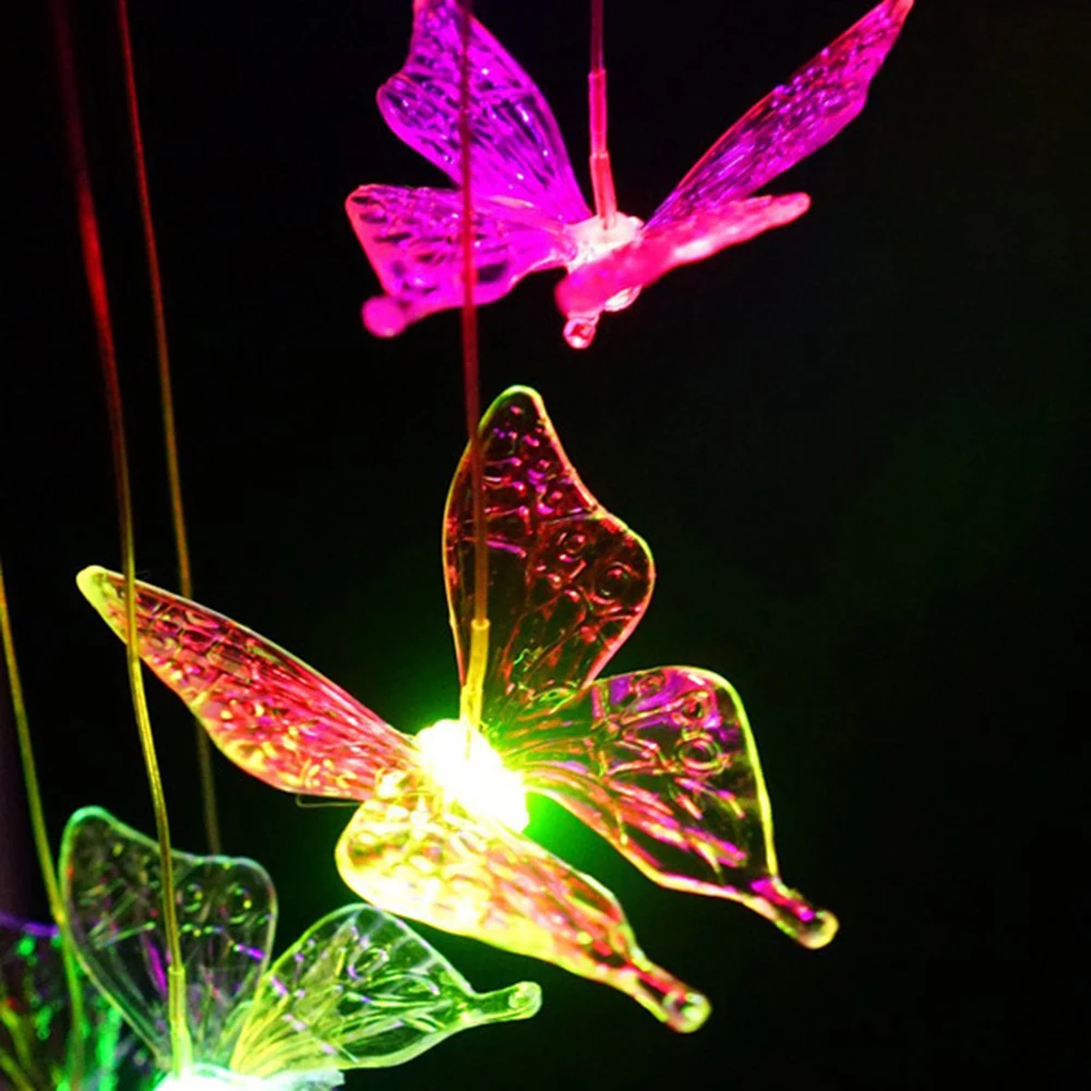 Outdoor Yard Garden Decoration Luminous Butterfly Dragonfly Moon And Star Sun Snowflake Hanging Decorative Lamp For Garden