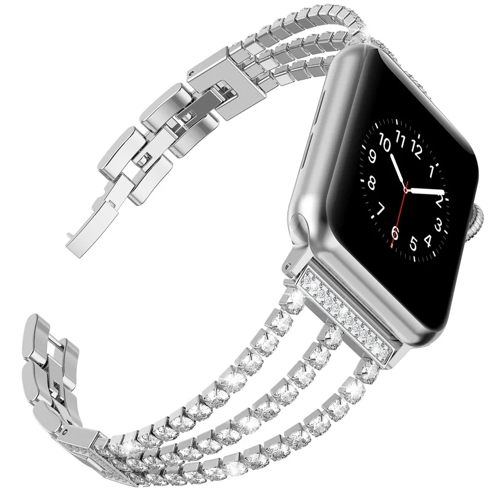 Серебристый Бриллиантовый ремешок для Apple Watch, ремешок 40 мм, 44 мм, ювелирный браслет из нержавеющей стали для женщин, для iWatch, серия 5, 4, 3, 2, 1, 38 мм, 42 мм - Цвет ремешка: Серебристый