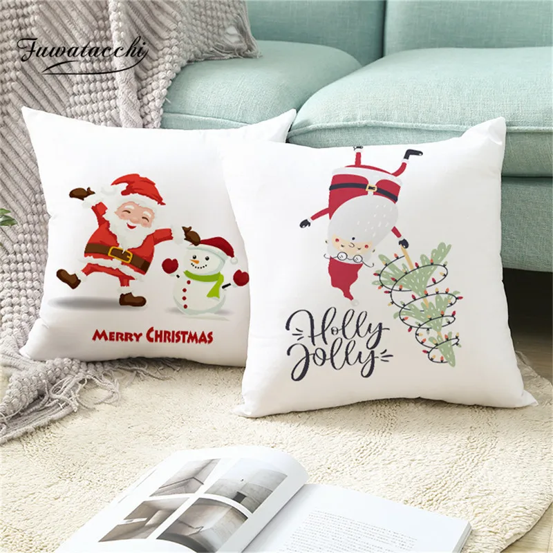 

Fuwatacchi Cartoon Deer Bear Printed Cushion Cover Christmas Animals Throw Pillows Covers for Home Sofa DecorPillowcases 45*45cm