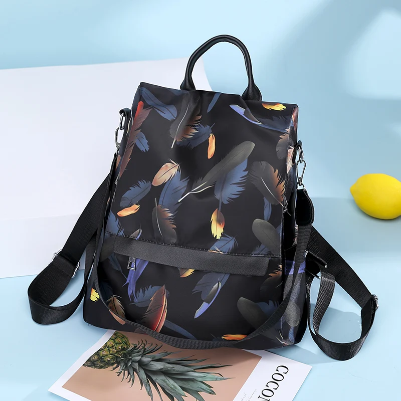

2019 new women's backpacks high quality leather anti-thief multi-function shoulder style backpacks feather pattern backpacks