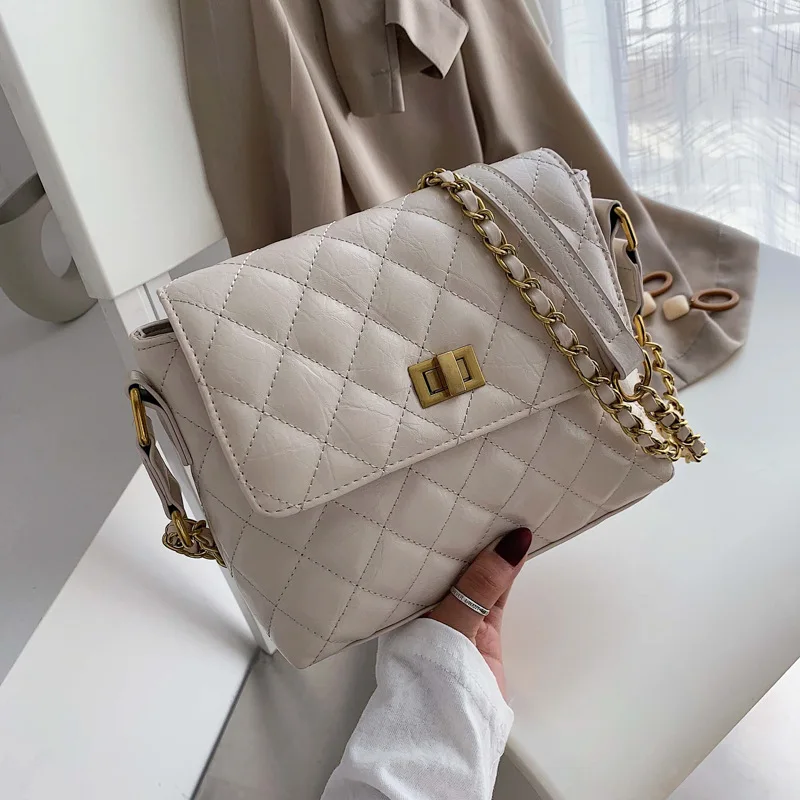 

Rhombus Chain Small Bag 2019 New Style Gentle Wind Textured Lock Shoulder Bag Simple Single-shoulder Bag for Women Square Sling