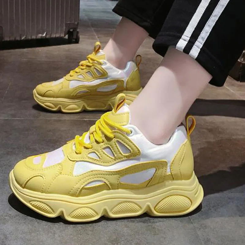 

Fashion Women Flats shoes Ladies sneakers Platform Hidden Wedge shallow casual lace-up breathable Height Increasing shoes B21-61