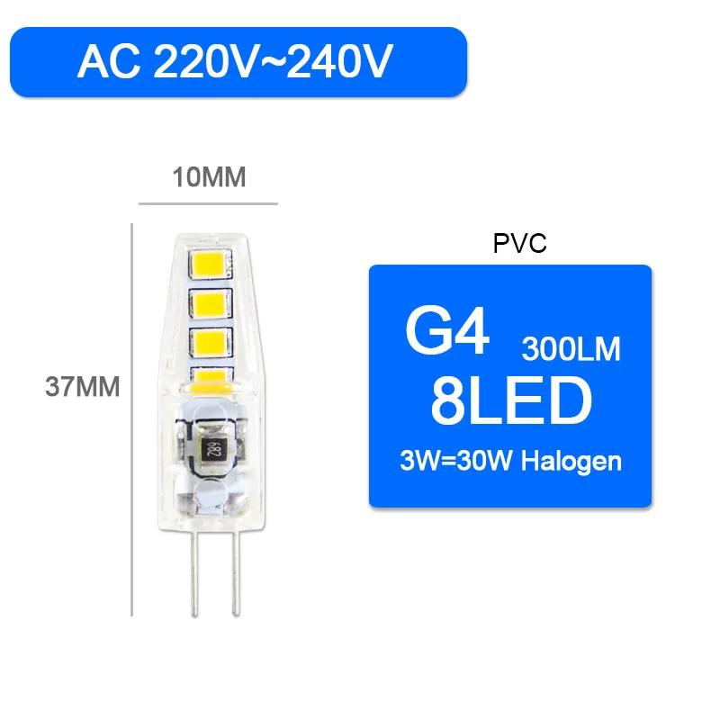 GreenEye светодиодный G9 G4 лампочка AC/DC 12 В 220 В 3W 6 Вт 10 Вт COB SMD СВЕТОДИОДНЫЙ G4 G9 Лампа с регулируемой яркостью Замена галогенного прожектора люстра - Испускаемый цвет: 8LED 220V