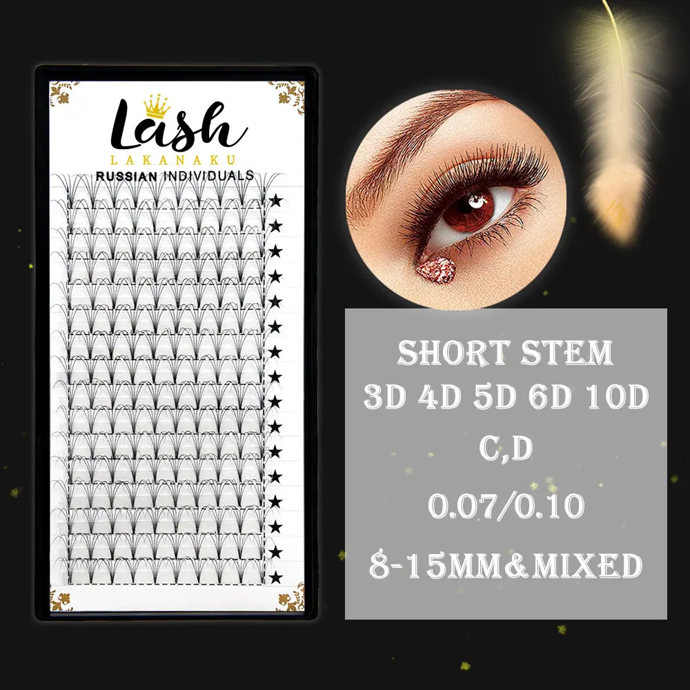 

LAKANAKU Premade Russian Volume Fans 3d/4d/5d/6d/10d Mink Eyelashes Short Stem Lash Pre made Eyelash Extensions Supplies
