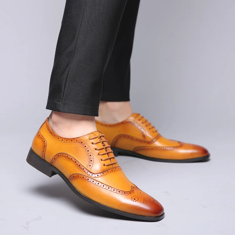 Из искусственной кожи Мужские модельные туфли формальная Свадебная вечеринка туфли для Для мужчин ретро Обувь с перфорацией типа «броги» Элитный бренд Для мужчин мужские оксфорды