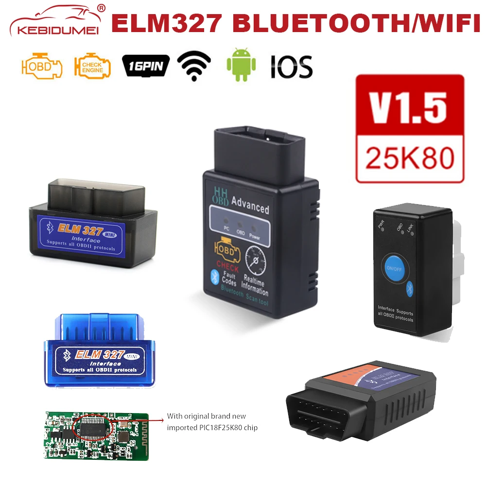 Диагностический прибор ELM327 V1.5 сканер OBD2 с Bluetooth чип PIC18F25K80 мини-считыватель кодов