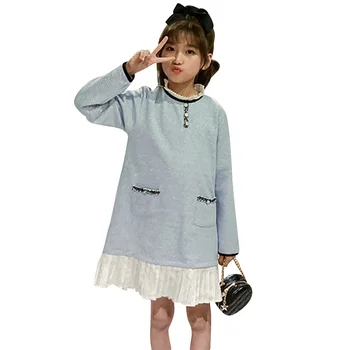 

Big Girl Dress Patchwork Girls' Dresses Plaid Pattern Dress Child Spring Autumn Costumes For Girls 6 8 10 12 14