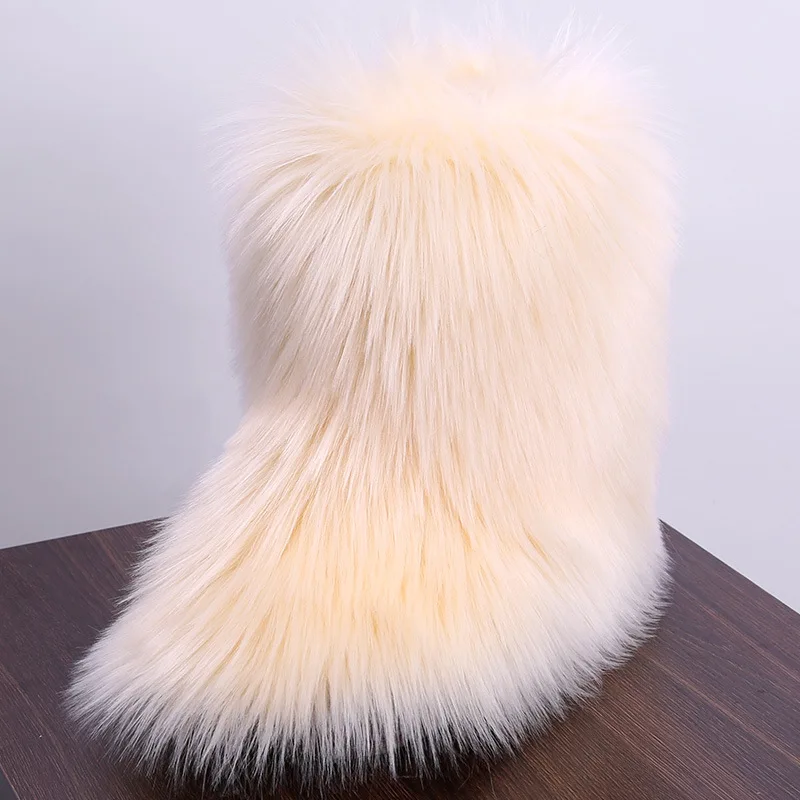 Бежевый Женские ботинки; Fau xWool; брендовая зимняя обувь на меху; Теплые повседневные женские зимние ботинки с круглым носком; большие размеры - Цвет: Бежевый