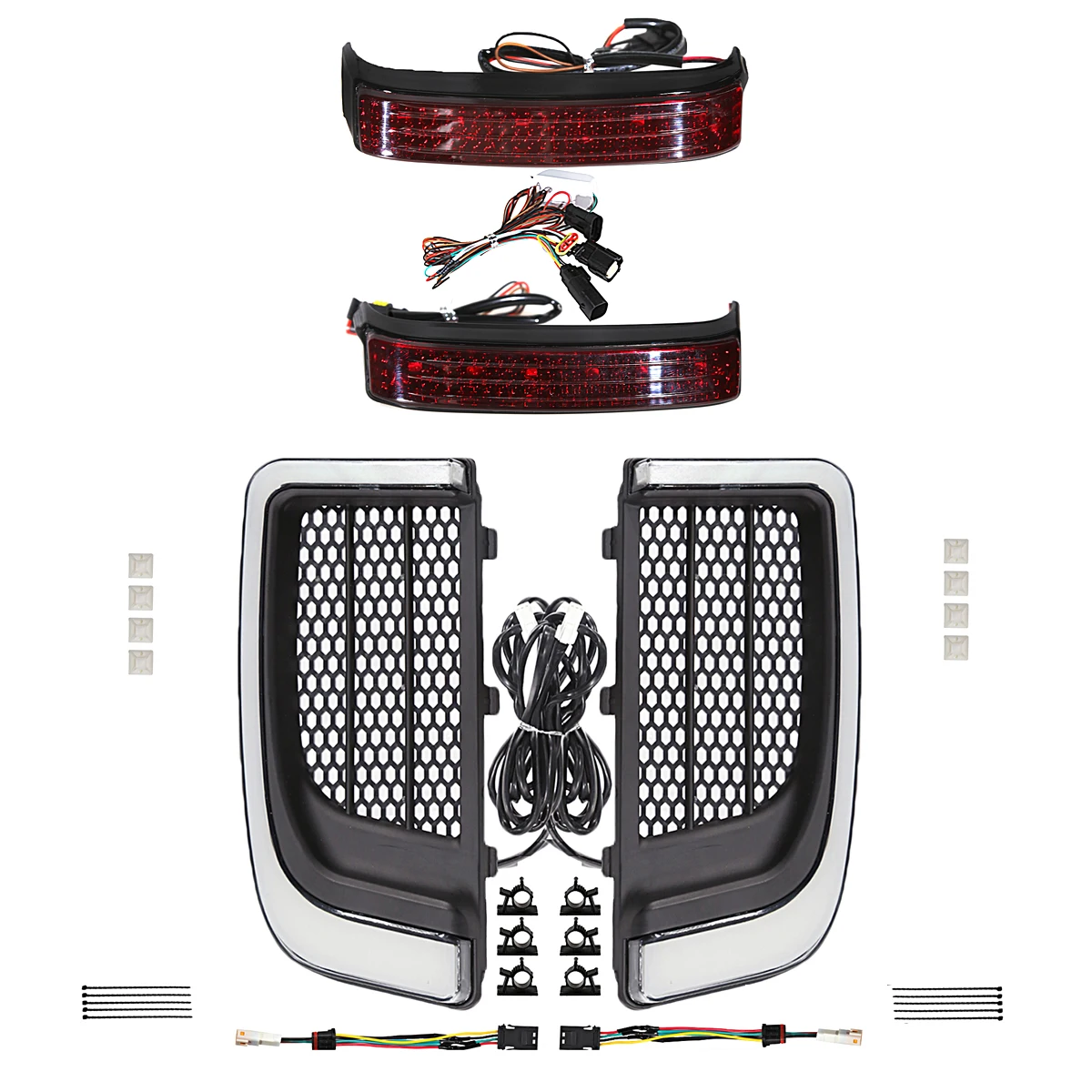 

Black Fairing Lower Grills Turn Signal And Red Saddlebag Light For Harley 2014-2020 CVO Street Glide