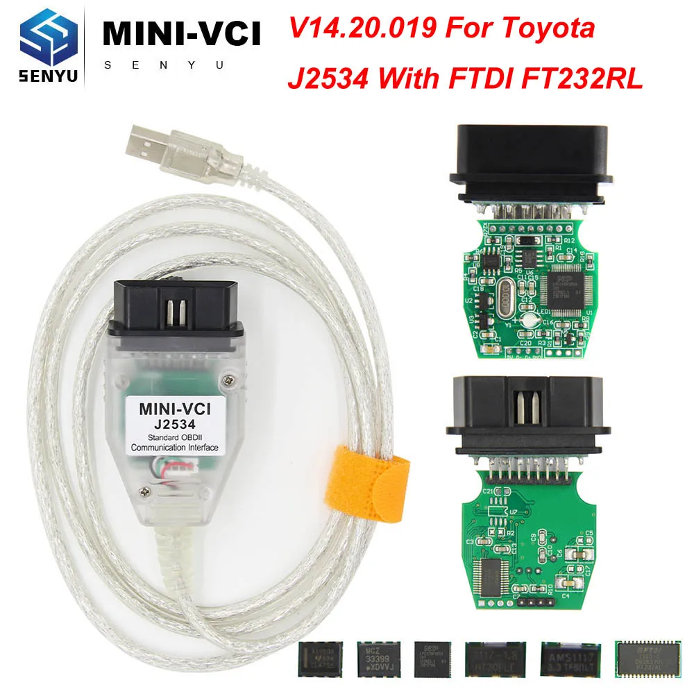 Мини VCI для TOYOTA J2534 Tis Techstream V14.20.019 OBD OBD2 Авто диагностический инструмент FTDI чип Automotivo сканер кабель MINIVCI