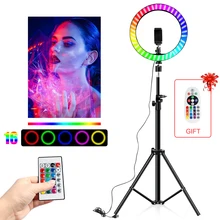 

10 Inch Led Ring Light Usb RGB Ringlamp USB Light Ring Photo Selfie Lamp with Remote Phone Stand for Streaming Video Photography