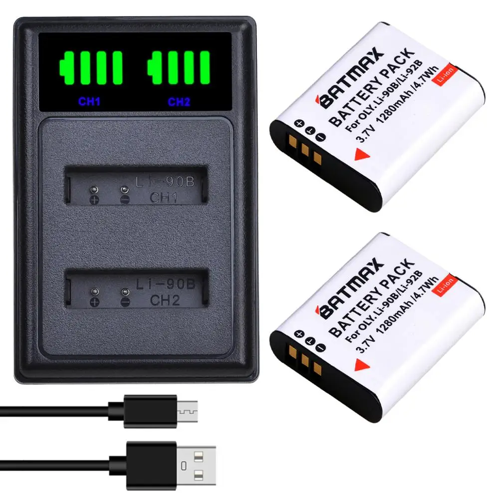 Batmax Li-90B Li-92B Batteria + Led Caricatore Doppio Con Il Tipo C Per Olympus Tough Tg-1 Ihs Tg-2 Ihs Tg-3 Tg-4 Tg L20 Sh50 Ihs Sh60