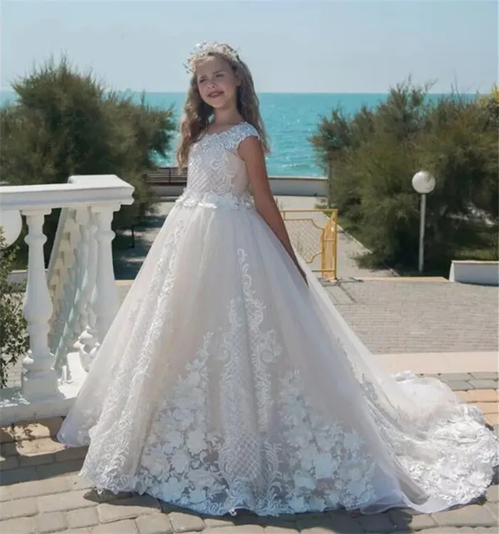 

Vintage Pageant Dresses For Girls Ball Gown Flower Girl Dresses For Weddings Vestido De Daminha Communion Dresses White Ivory