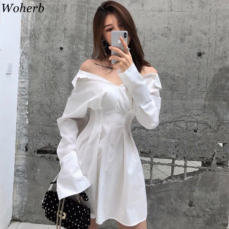 

Woherb Summer Korean 2020 Fashion Long Sleeve Shirt Dress Elegant Ladies Solid Office Dresses chic Vestidos De Fiesta 21644