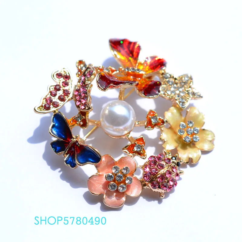 Elegant Jewelry Rhistone Pastoral Style Brooch Painted Butterfly Pearl Breast Pin Multi Color Garments Dancing Gifts Accessories | Украшения