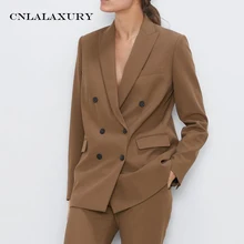 Двубортные блейзеры женские модные коричневые повседневные куртки женские элегантные костюмы с длинным рукавом Женский блейзер