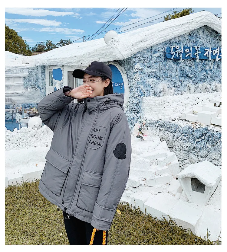 New Style down Jacket Cotton-padded Clothes Women's Large Size Casual BF Style Korean-style INS Workwear Coat Hooded Cotton-padd
