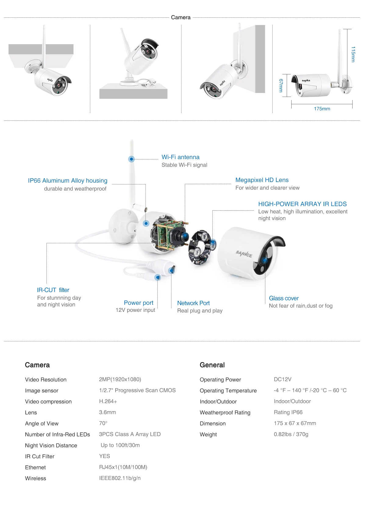 SANNCE 8CH 1080P HDMI WiFi NVR 6 шт. 2.0MP ИК Открытый всепогодный CCTV беспроводной IP камера безопасности системы видеонаблюдения комплект