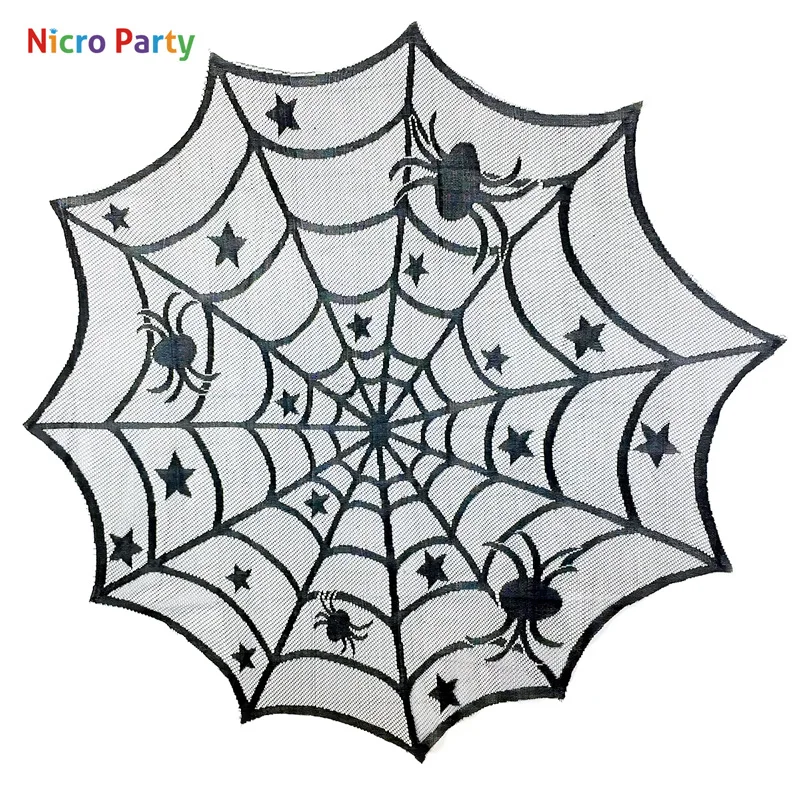 

Nicro Halloween Party Black Lace Spiderweb Table Cloth 100cm Table Cover Window Hanging Horror Halloween Party Decoration #Oth40