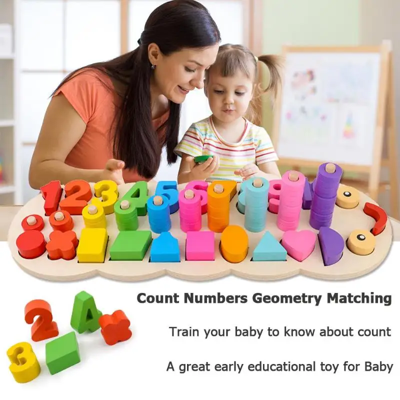 

Montessori Count Numbers Geometry Matching Montessori Early Educational Development Toys Children Color Collocation Wooden Gift