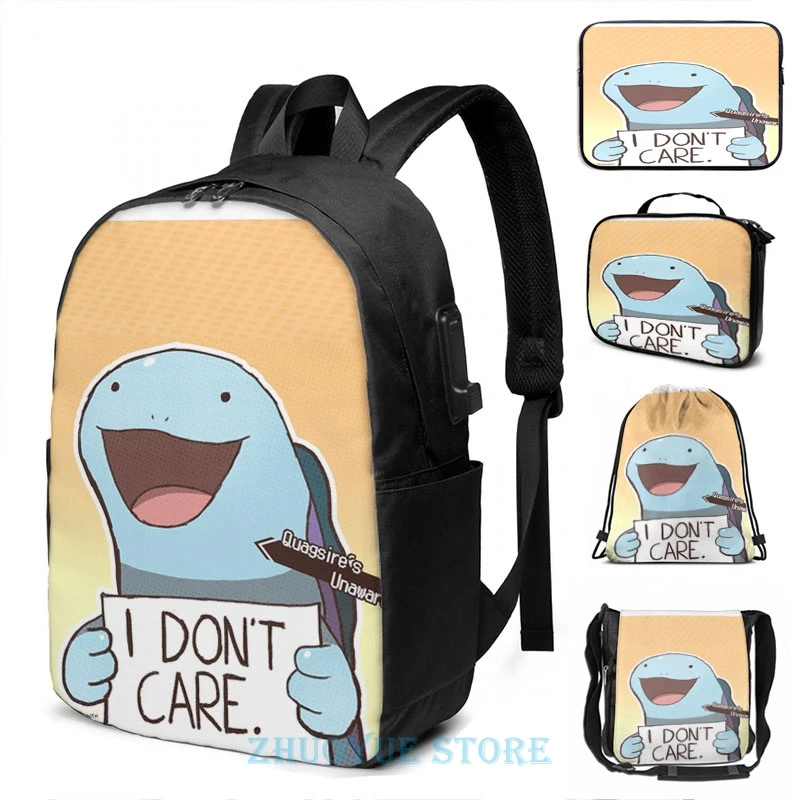 Забавный рюкзак с графическим принтом Quagsire I don't care Pokemon USB зарядка мужские