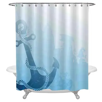 

Nice Bath Curtain,Monochrome Anchor Illustration Deep Down in The Sea Bottom Be Strong and Stable Fabric Shower Curtains for