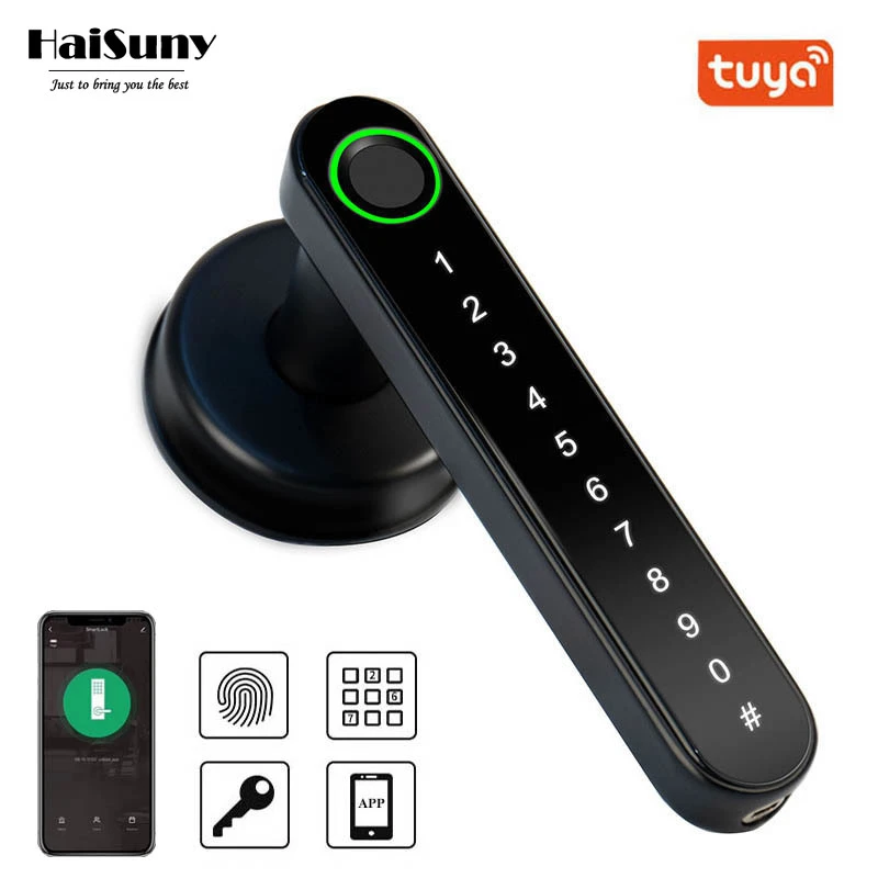 HAISUNY Tuya APP Bluetooth WiFi Indoor Smart Door Lock Biometric Fingerprint Lock Password Key Unlock Electronic Digital Lock