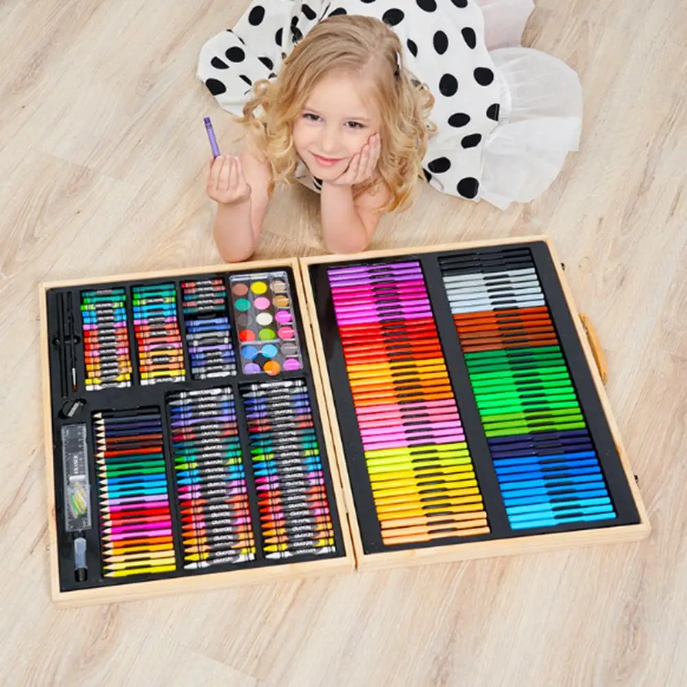 251 шт./компл. деревянная коробка красок класса «Люкс» Детский Цветной Ручка Комплект рисования для учащихся аксессуары для начинающих и художников