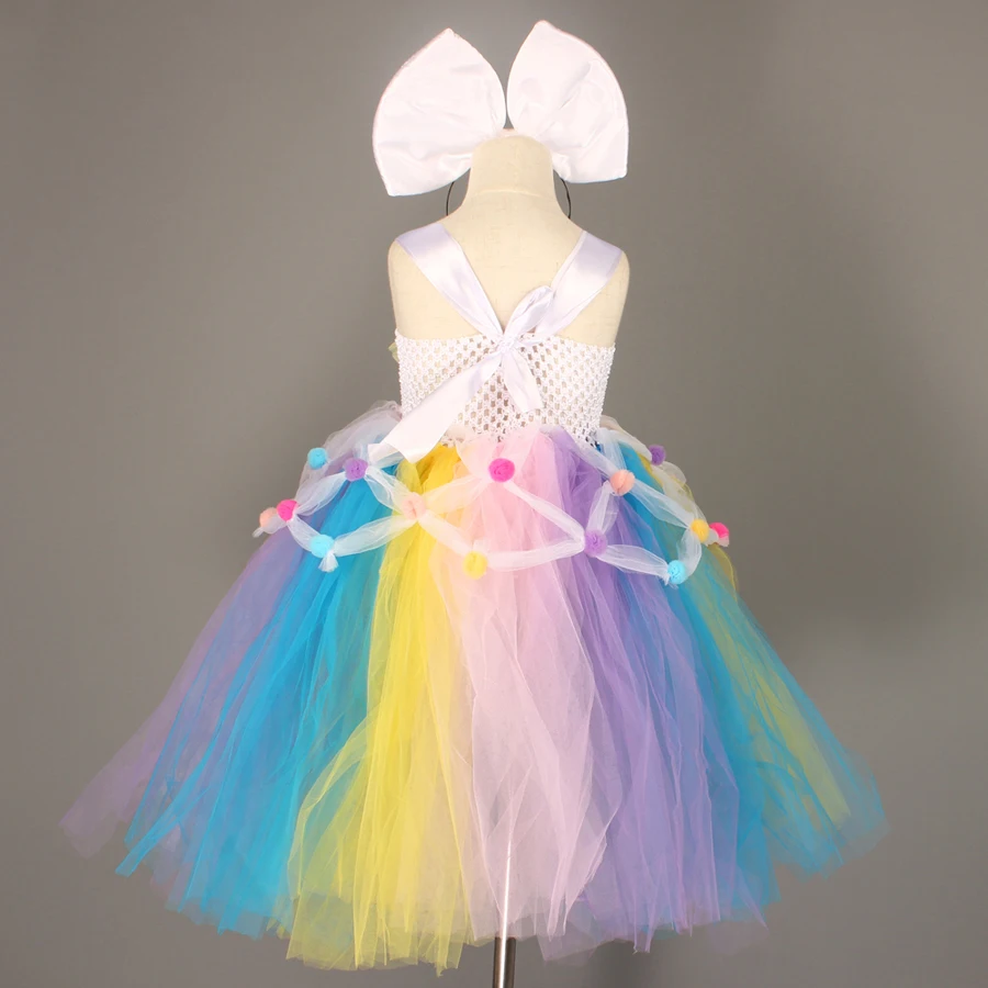 Ice Cream Applique Girls Tutu Dress with Bow Pom-pom Design Kids Sweet Birthday Party Holiday Tulle Dress Children Food Costume (16)