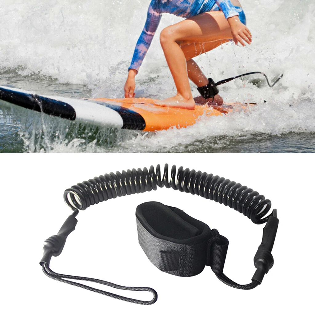 Black Coiled Surf Board Stand UP Paddle String Rope Surfboard Ankle Leash RF 