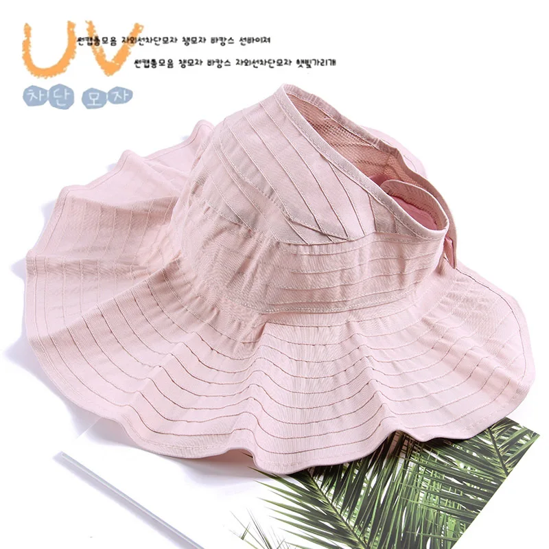 

Summer Face Covering Sun Protection Hat Foldable UV-Protection Topless Hat Large Brimmed Sun Hat Children Beach Bucket Hat Fashi