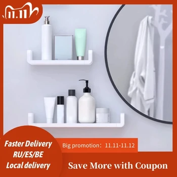 

Bathroom Shelf Storage Organizer White Wall Shelves Waterproof Plastic Storage Shelf Rack Accessories for Bathroom Organizer