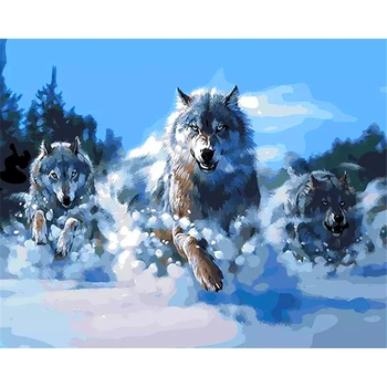 

Wolf Theme DIY Oil Painting Paint by Numbers with 4050 Colorful Canvas and Inner frame for kill time and bored