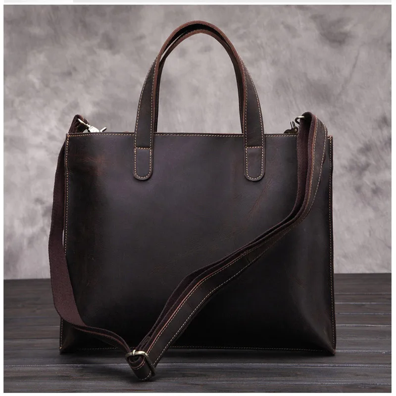 Vintage Men's Office Laptop Briefcases Men Genuine Leather Handbag Real Cowhide Leather Messenger Bag Male  Travel Shoulder Bag