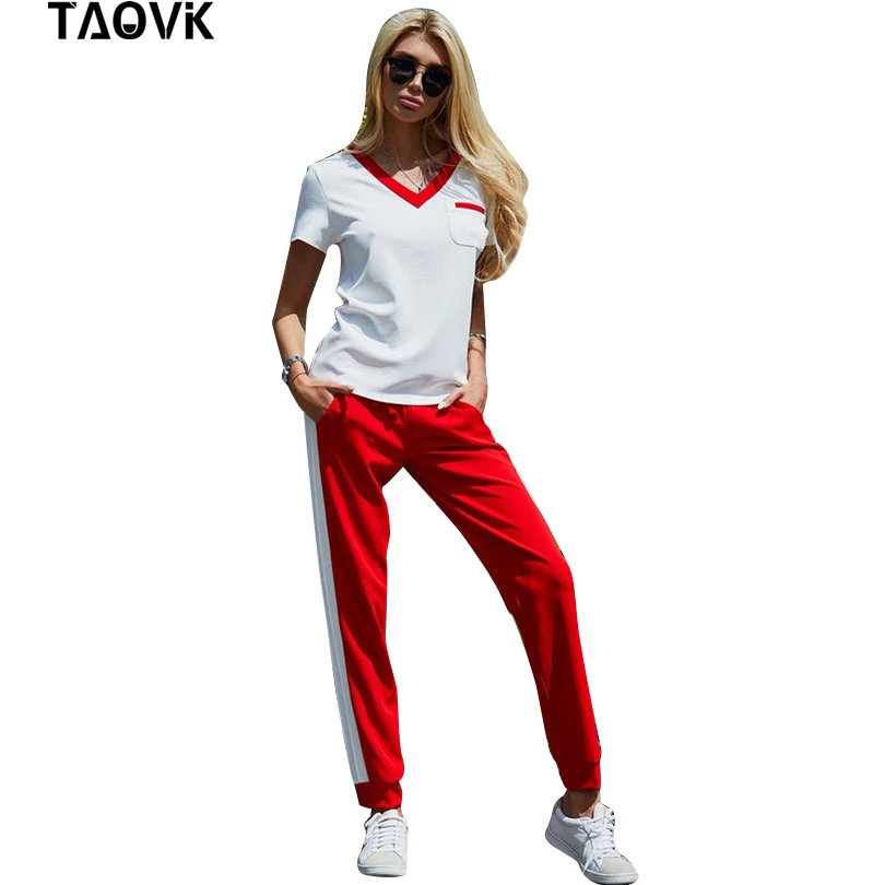 Женский спортивный костюм TAOVK комплект из футболки с коротким рукавом и брюк