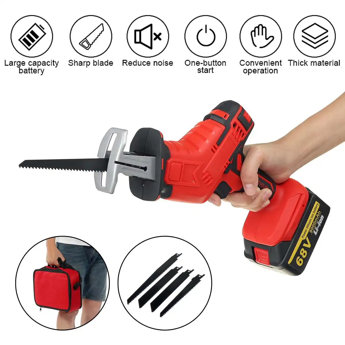 68V 9000mah Electric Reciprocating Saw Outdoor Woodworking Cordless Portable Saw Wood Metal Cutting Electric Saw Cutting Tools