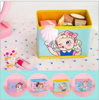 

Cartoon Girl Gift PU Cosmetic Storage Boxes Folding Multifunction Nonwoven Make Up Container Bag Case Jewelry Storage Boxes