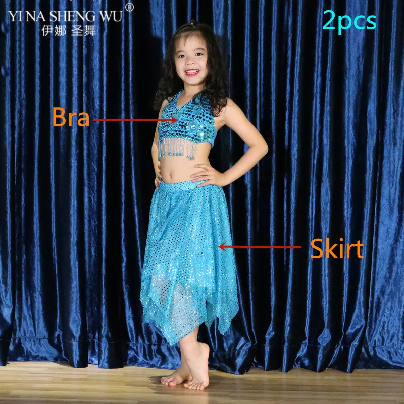 2pcs Bra-Skirt Детский набор костюма для танца живота, Восточный танец живота, индийская одежда, детский лифчик+ юбка с блестками, танцевальные комплекты для девочек - Цвет: 2pcs Bra-Skirt